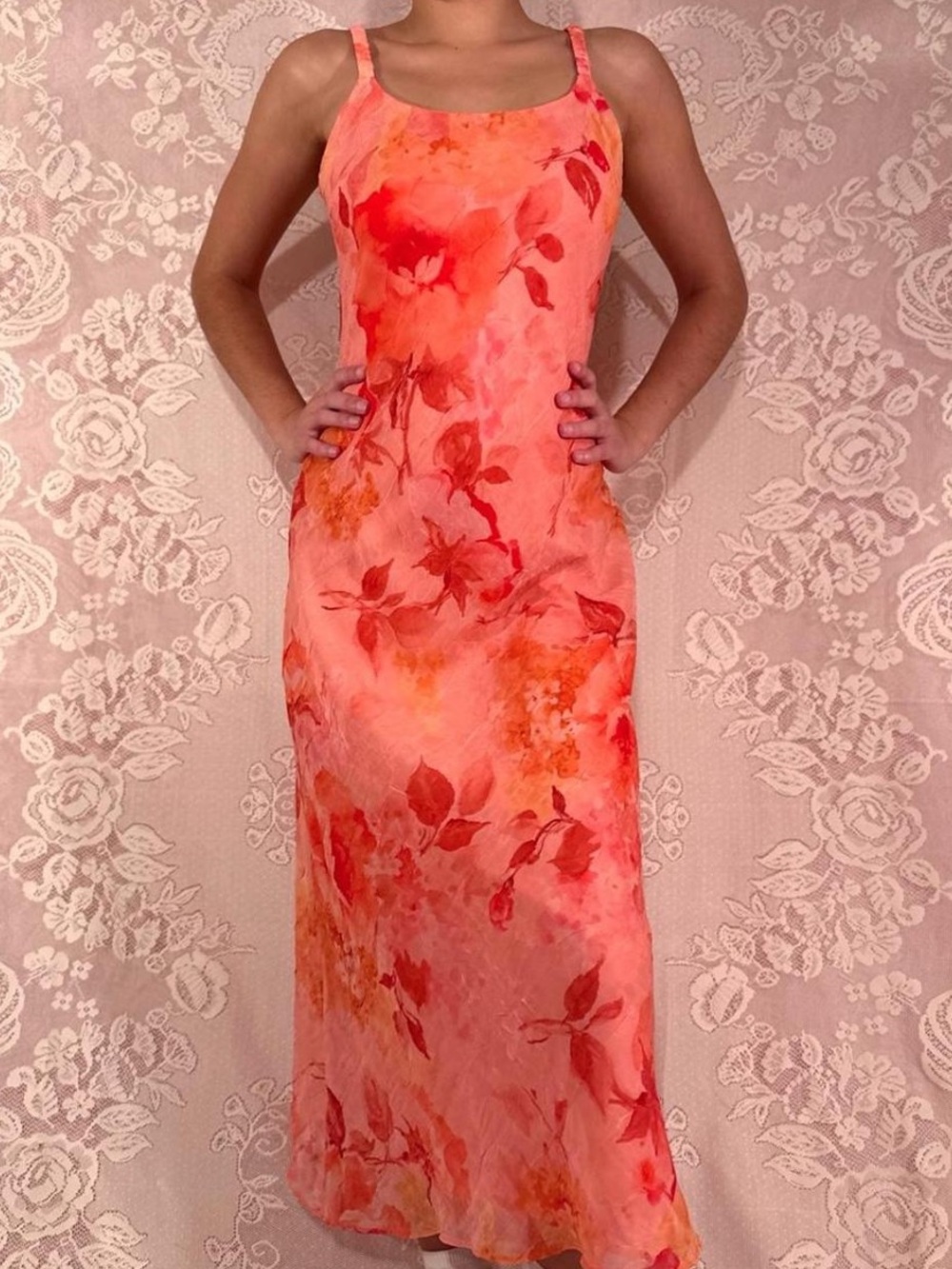 VTG 90s Y2K Jessica Howard orange floral maxi dress